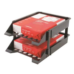 SuperTray® Countertop File Tray Organizer Set – 2 Black Stackable Document & Paper Supply Trays with 3" & 5" Risers – Heavy-Duty, Break-Resistant Plastic for Office, Industrial & High-Traffic Areas